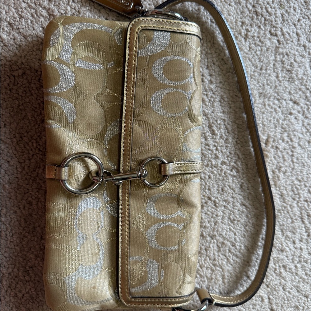 Coach Gold and Silver Clutch with Signature Monogram